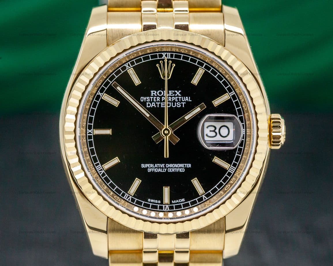 Rolex Datejust 36 18K Yellow Gold Jubilee / Black Stick Dial