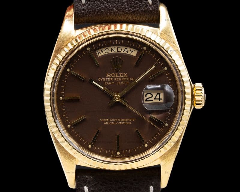 Rolex Oyster Perpetual Day Date 18K Yellow Gold Chocolate Brown Stella Dial