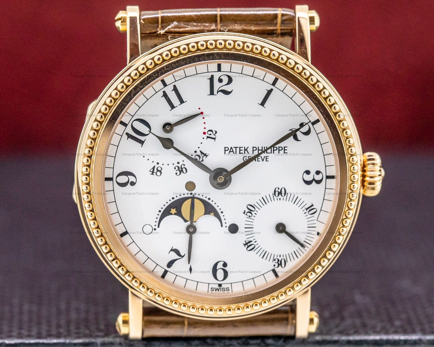 Patek Philippe Moonphase Power Reserve 18K Rose Gold Hobnail Bezel