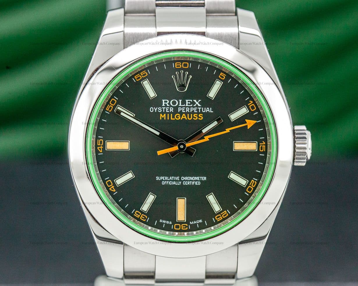 Rolex Milgauss SS Black Dial Green Crystal