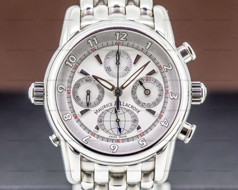 Maurice Lacroix Masterpiece Chronograph Globe GMT Silver Dial SS / SS