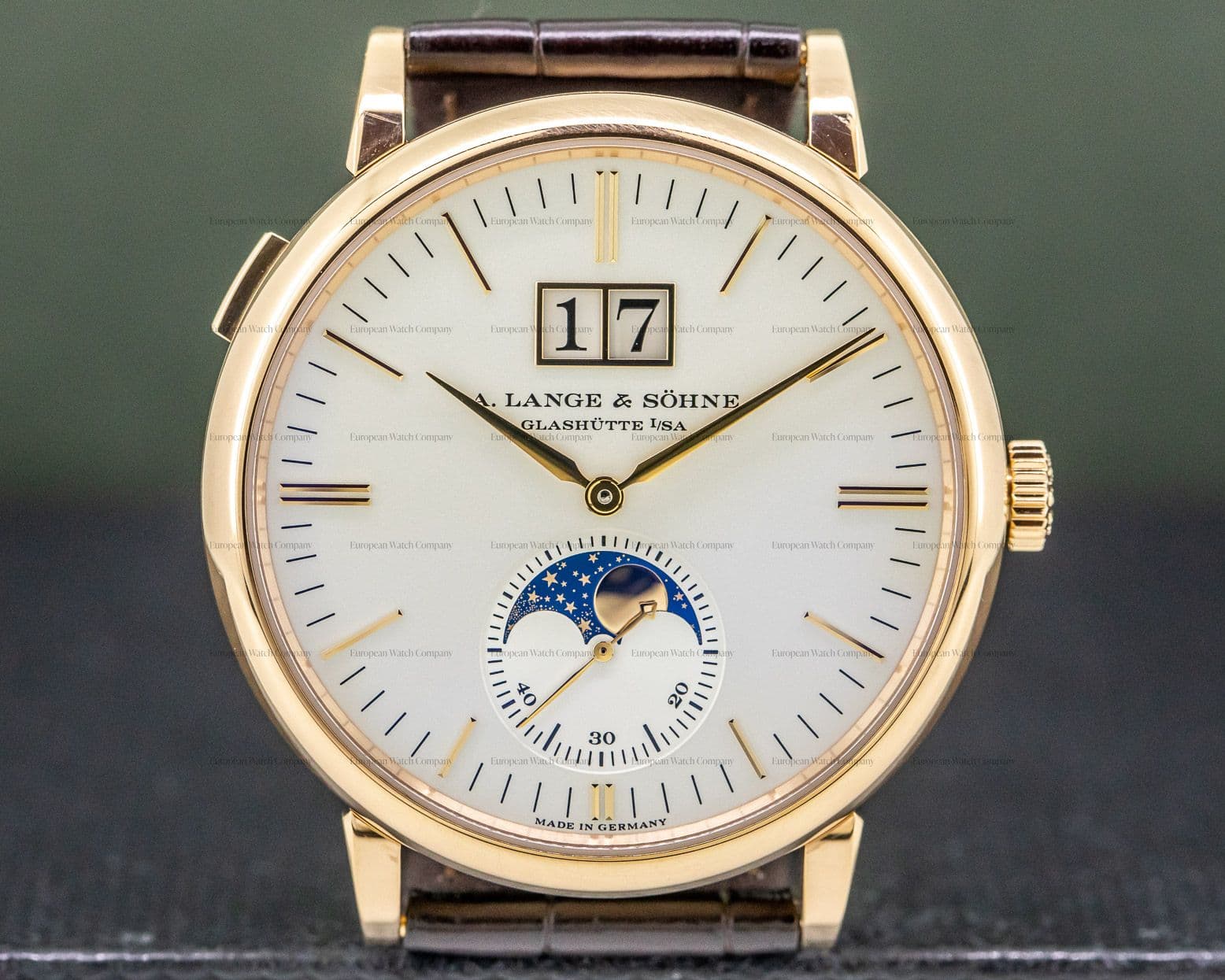 A. Lange and Sohne Saxonia Moon Phase Automatik 18K Rose Gold / Silver Dial