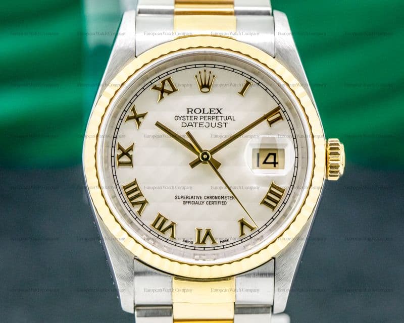 Rolex Datejust Ivory Pyramid Dial Roman Numerals 18K / SS