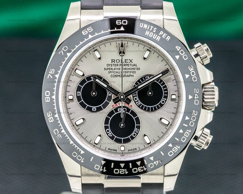 Rolex Daytona 18K White Gold Ceramic Oysterflex Silver Dial