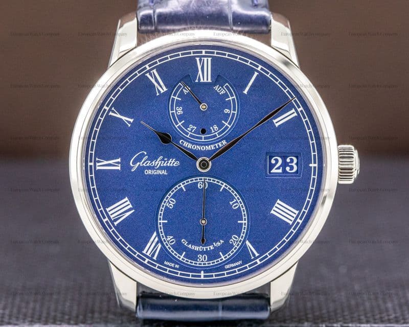 Glashutte Original Senator Chronometer 18K White Gold Blue Dial