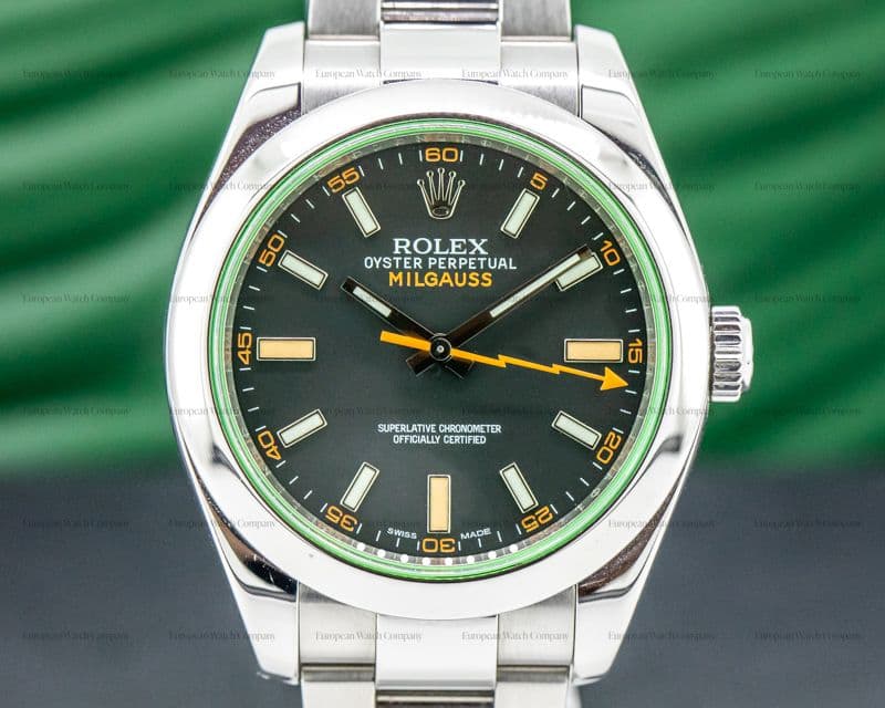 Rolex Milgauss SS Black Dial Green Crystal