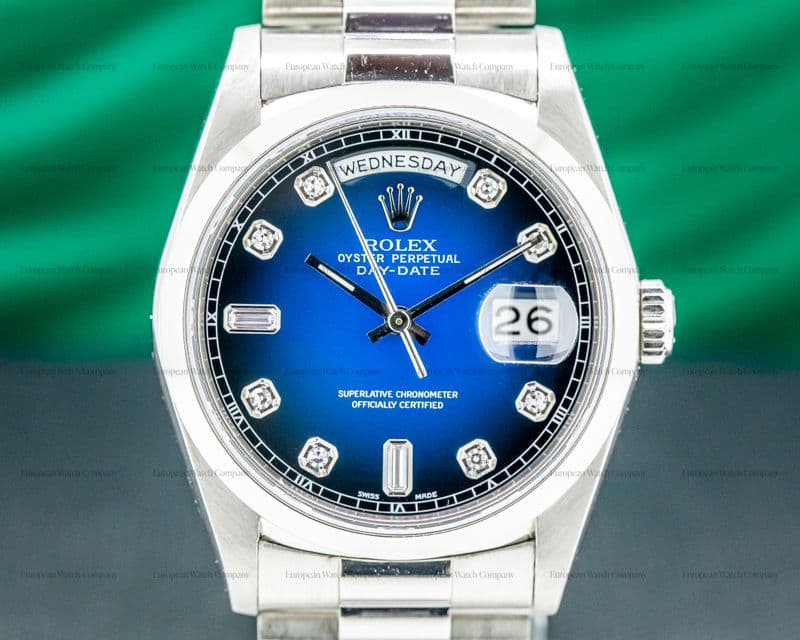 Rolex Day Date 18206 President Platinum Blue Diamond Dial SHARP