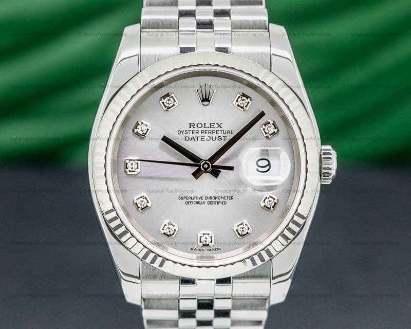 Rolex Datejust 116234 SS Silver Diamond Dial 36MM