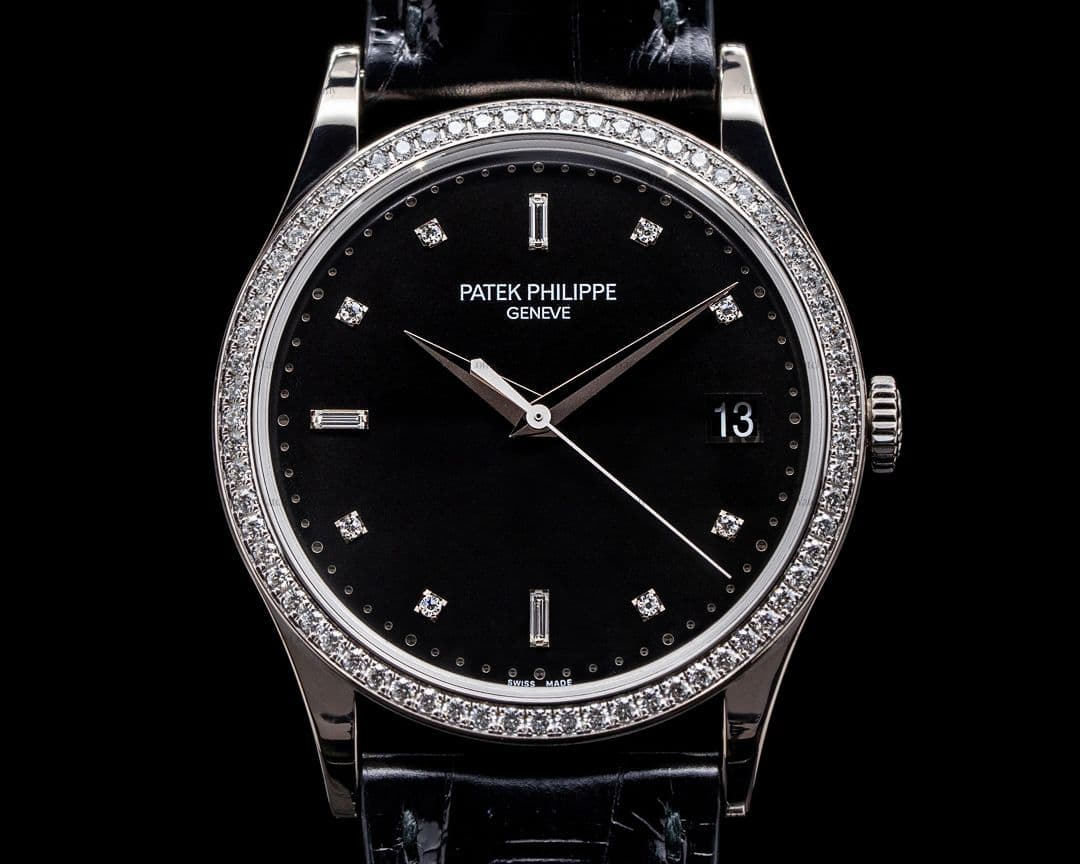 Patek Philippe Calatrava 5297G 18K White Gold Black Dial / Diamond Bezel