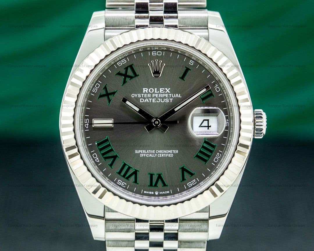Rolex Datejust 41 Rhodium Green Roman Numerals Dial SS / Jubilee