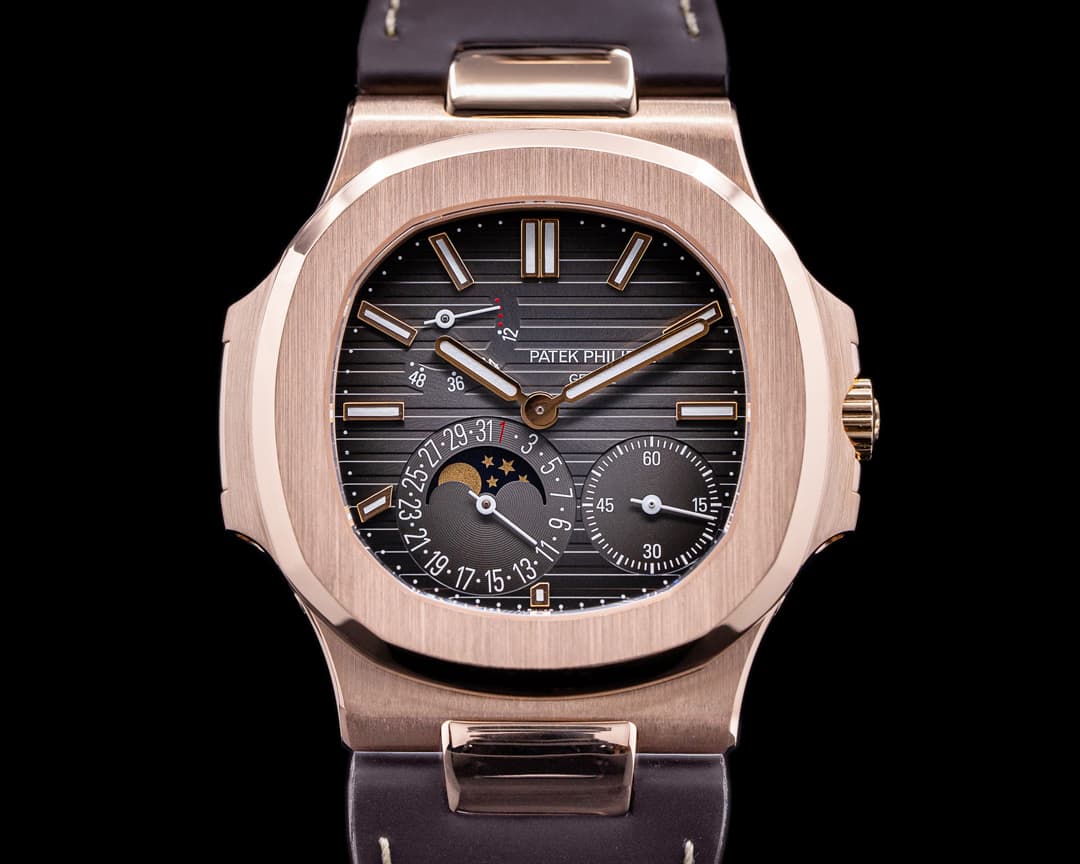 Patek Philippe Jumbo Nautilus 5712R Power Reserve Moon 18K Rose Gold