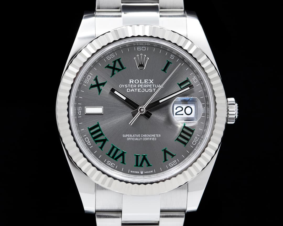 Rolex Datejust 41 Rhodium Green Roman Numerals Dial Oyster
