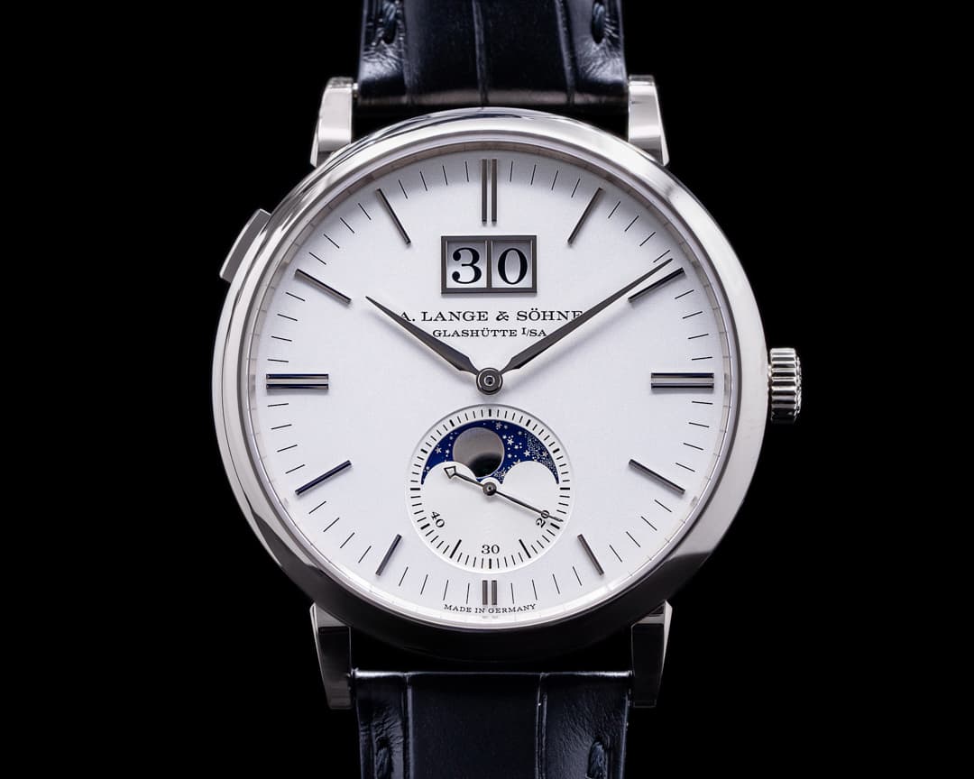 A. Lange and Sohne Saxonia 384.026 Moon Phase Automatik 18K White Gold / Silver Dial