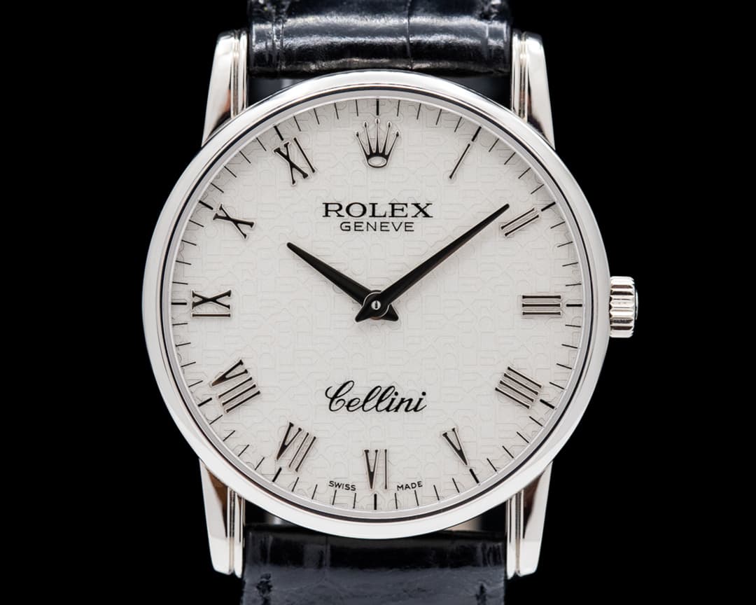 Rolex Cellini 18K White Gold white Dial on Black Crocodile strap on 18K buckle