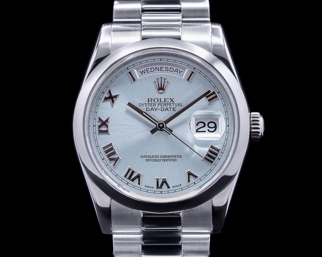 Rolex President 118206 Platinum Glacier Roman Dial