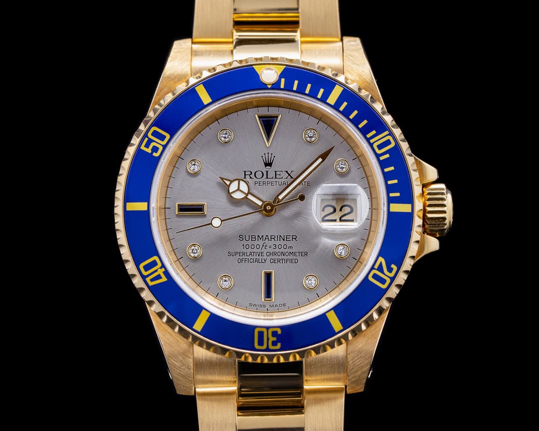 Rolex Submariner 16618 18K Yellow Gold Serti Dial RARE