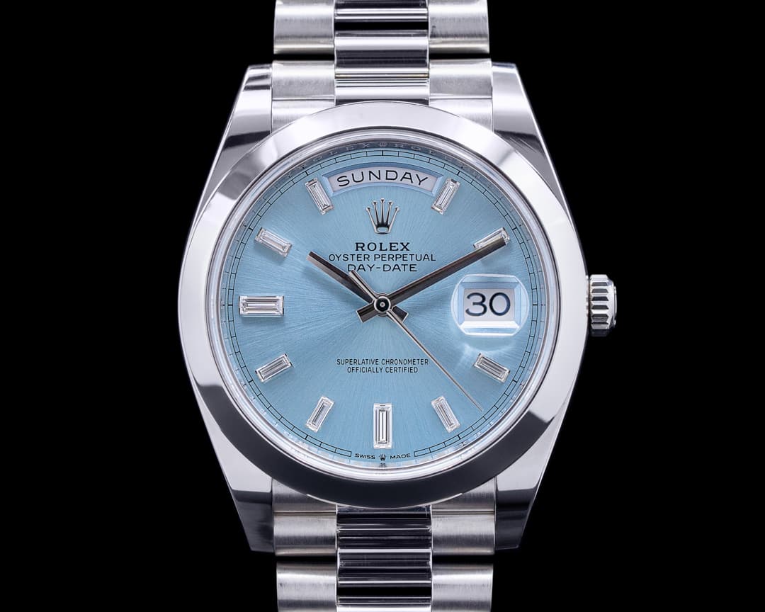 Rolex Day Date 228206 Platinum Glacier Blue Dial DIAMONDS 40MM