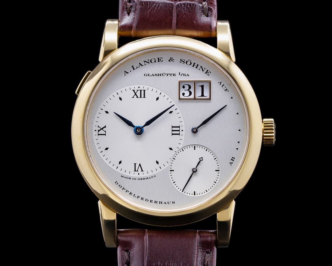 A. Lange and Sohne Lange 1 101.022 18K Yellow Gold Blue Hands Silver Dial + Deployant