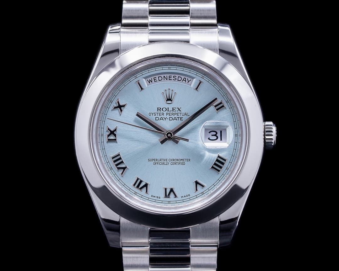 Rolex Platinum 218206 Day Date II Glacier Dial Roman Numerals