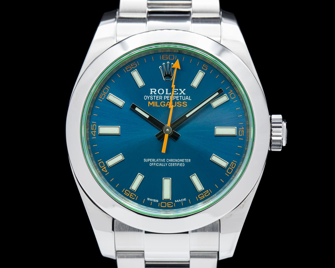 Rolex Milgauss Blue Dial Green Crystal 2020
