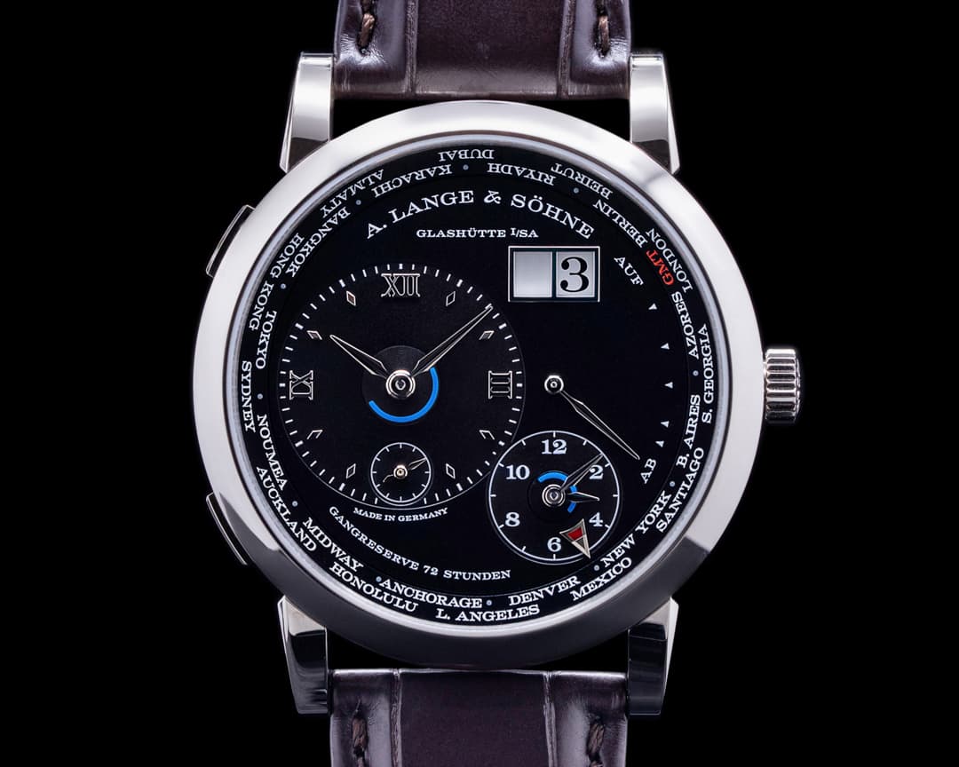 A. Lange and Sohne Lange 1 Time Zone 136.029 18K White Gold / Black Dial UNWORN
