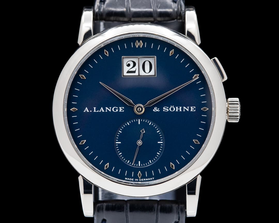 A. Lange and Sohne Saxonia 105.027 White Gold Blue Dial FULL SET RARE