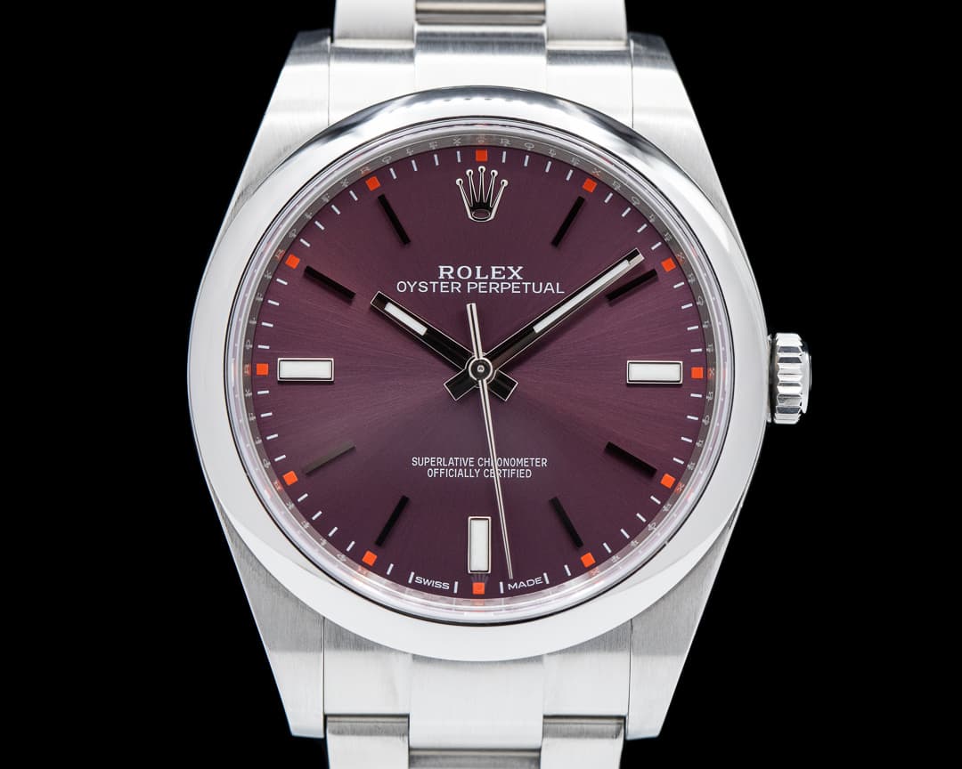 Rolex Oyster Perpetual 114300 SS "Red Grape" Dial