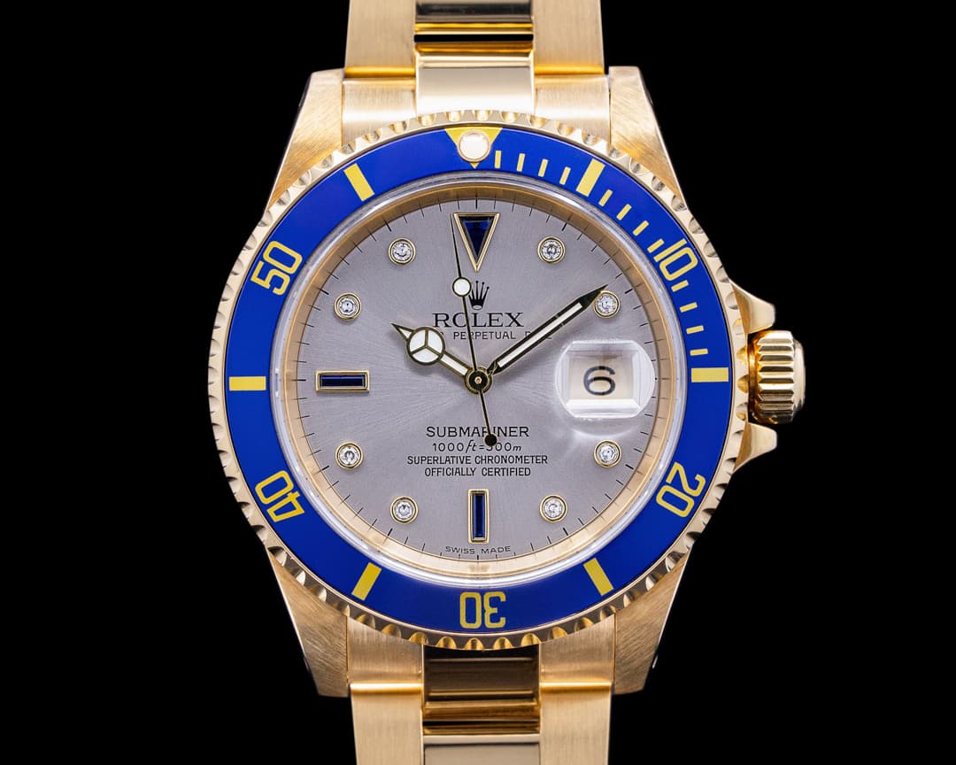 Rolex Submariner 16618 18K Yellow Gold Serti Dial RARE