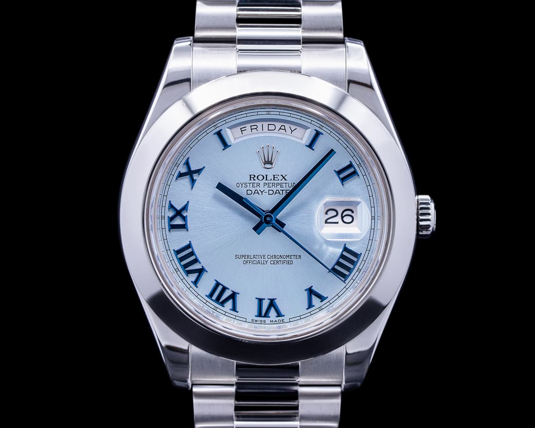 Rolex Platinum Day Date II 218206 Glacier Dial Roman Numerals 41MM