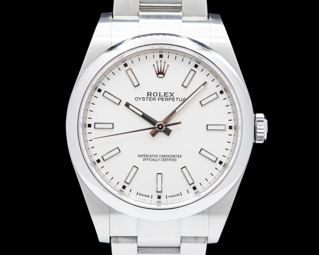 Rolex Oyster Perpetual 114300 SS White Stick Dial