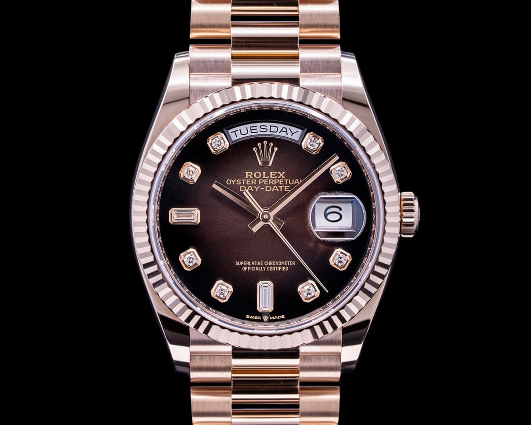 Rolex Day Date President 128235 "Brown Ombre" Fume Diamond Dial