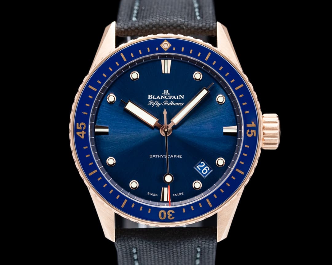 Blancpain Fifty Fathoms Bathyscaphe 18k Rose Gold Blue Dial 2022