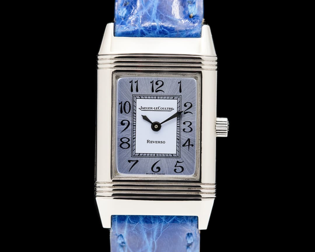Jaeger-LeCoultre Ladies Reverso Stainless Steel Manual Wind Blue Dial Full Set