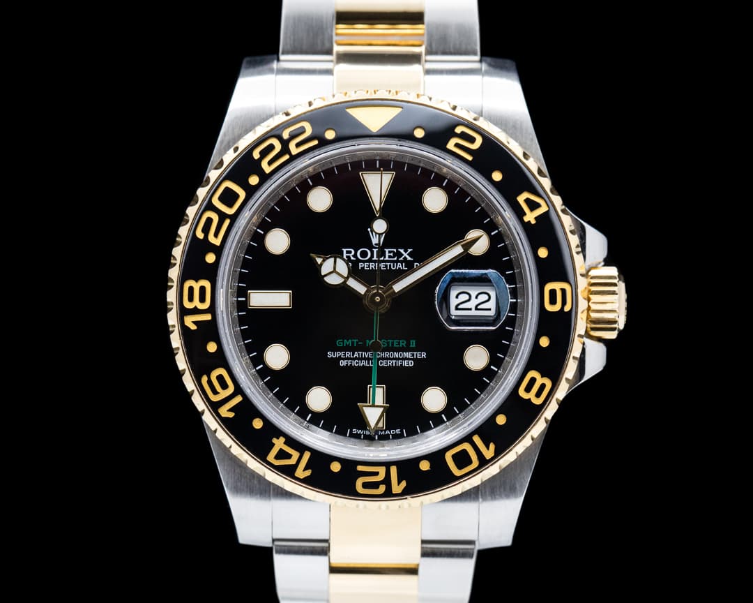 Rolex GMT Master II 116713LN SS / 18K Yellow Gold Black Dial