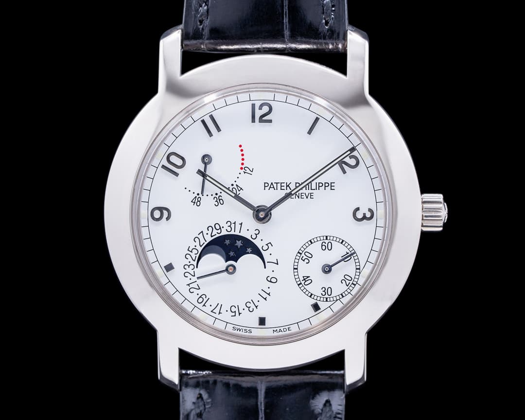 Patek Philippe Moon Phase Power 5055G Reserve Silver Dial 18K White Gold FULL SET