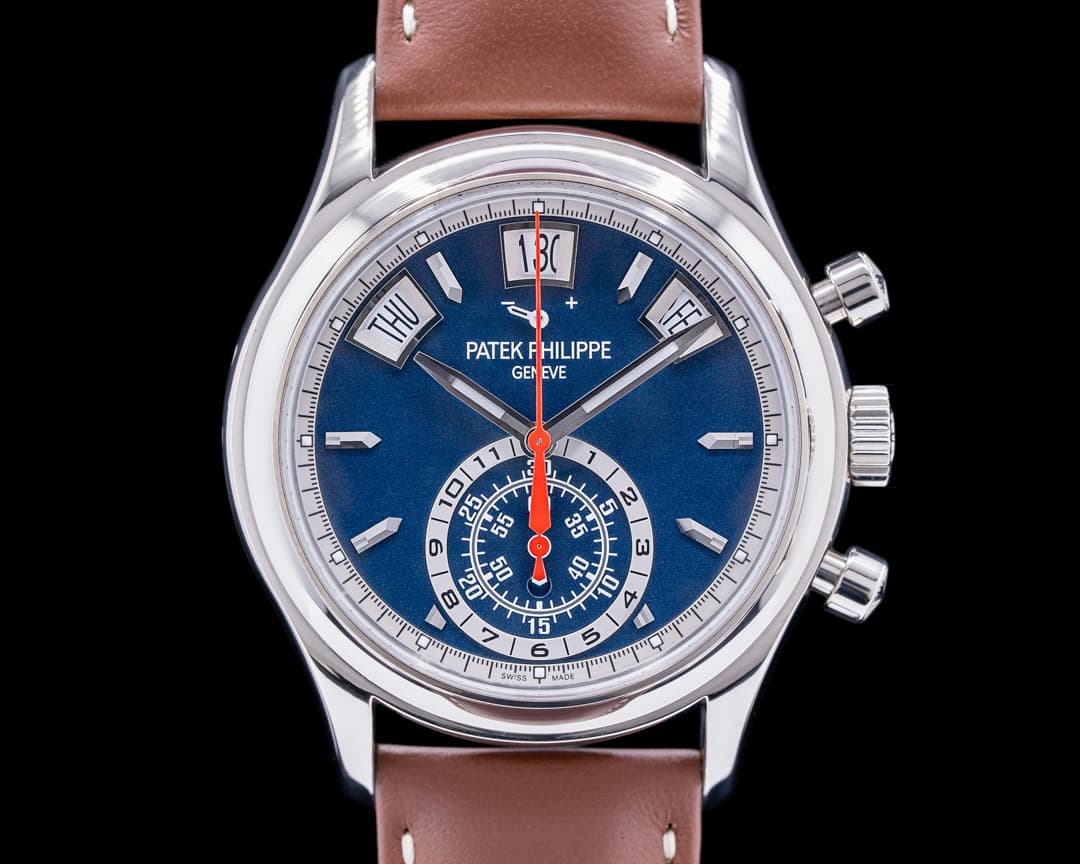 Patek Philippe Annual Calendar 5960/01G Chronograph White Gold Blue Dial