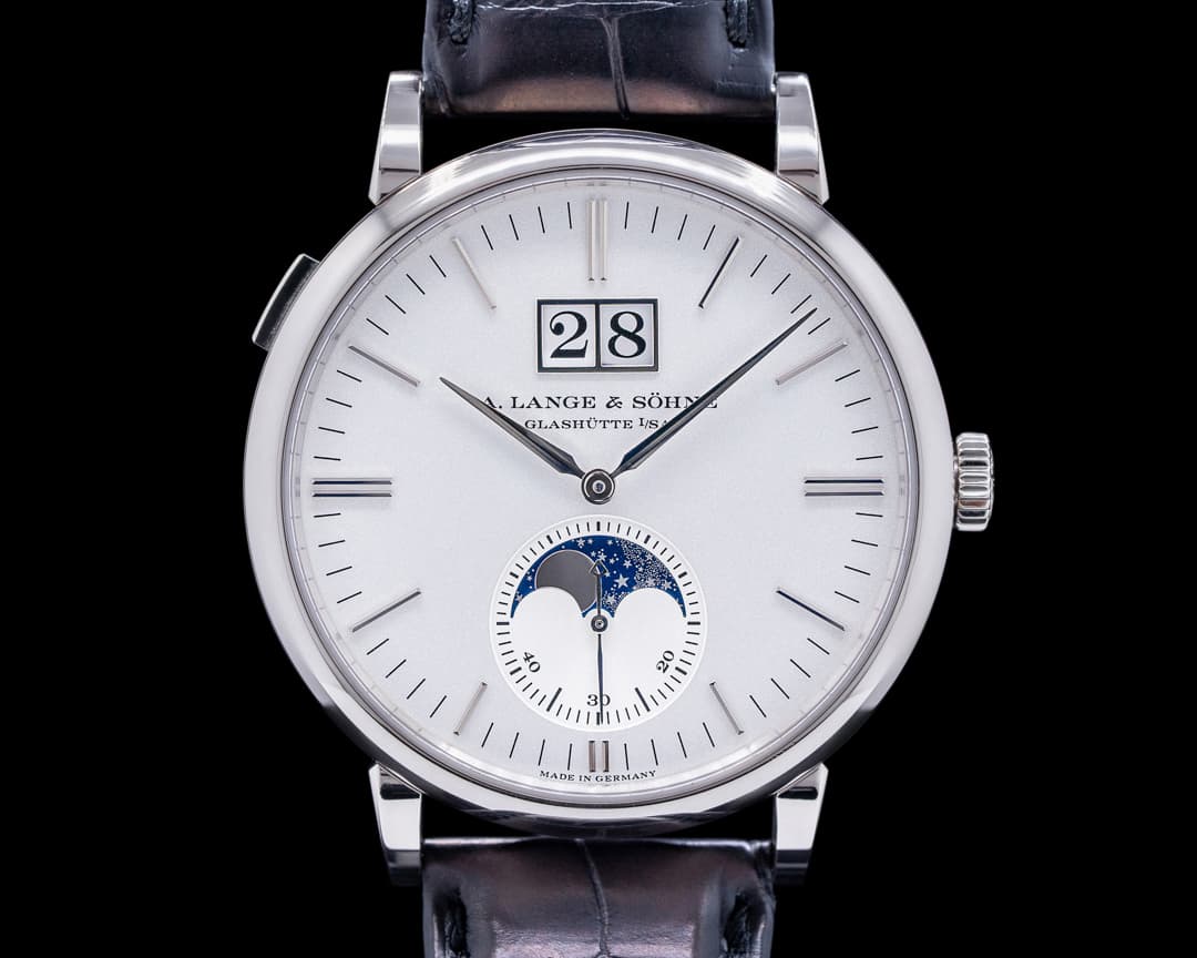 A. Lange and Sohne Saxonia Moon Phase 384.026 Automatik 18K White Gold / Silver Dial