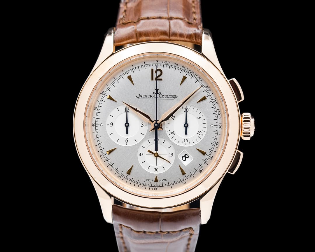 Jaeger LeCoultre Master Chronograph 18K Rose Gold Silver Dial