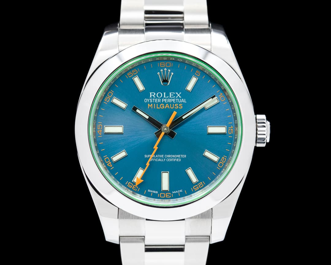 Rolex Milgauss Blue Dial Green Crystal