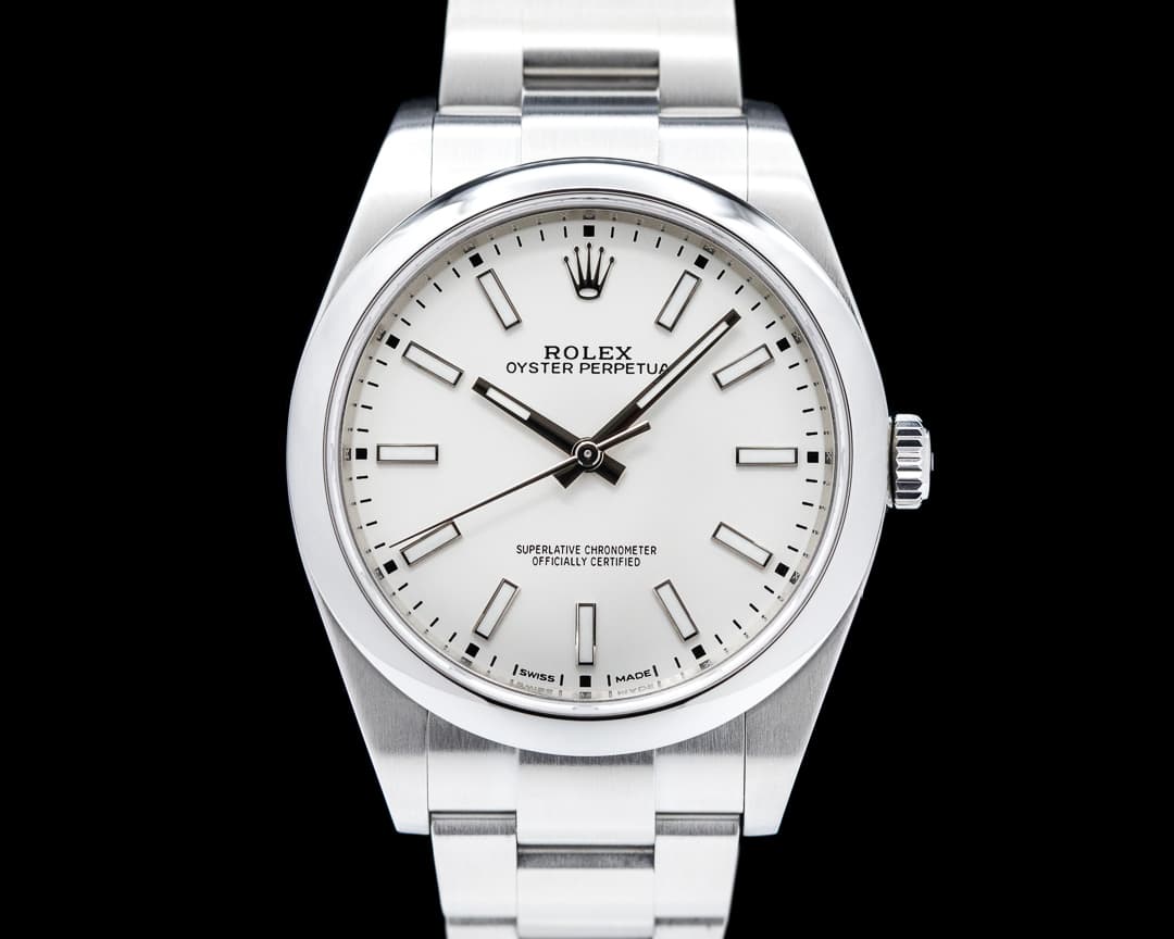 Rolex Oyster Perpetual 114300 SS White Stick Dial