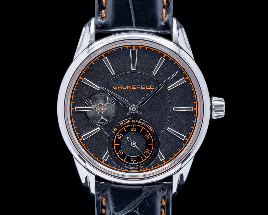 Gronefeld 1941 Remontoire Constant Force SS Black/Orange Dial UNWORN