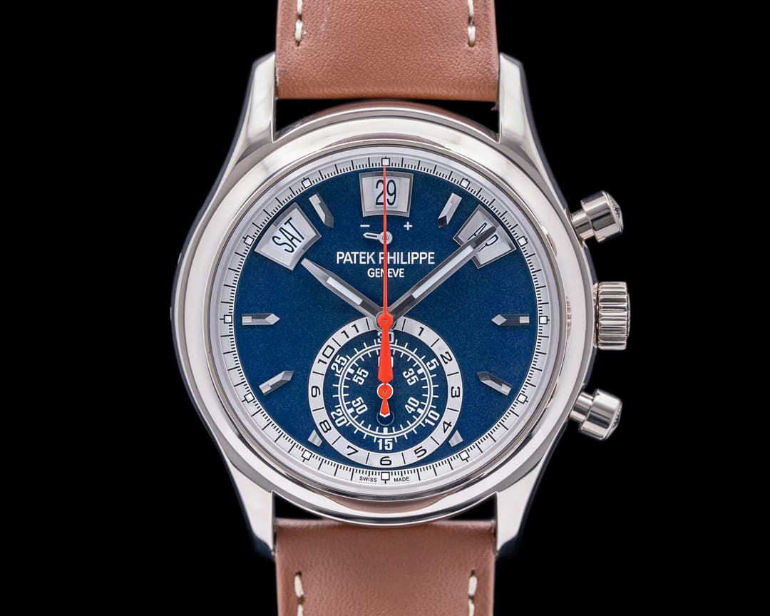 Patek Philippe Annual Calendar 5960/01G Chronograph White Gold Blue Dial