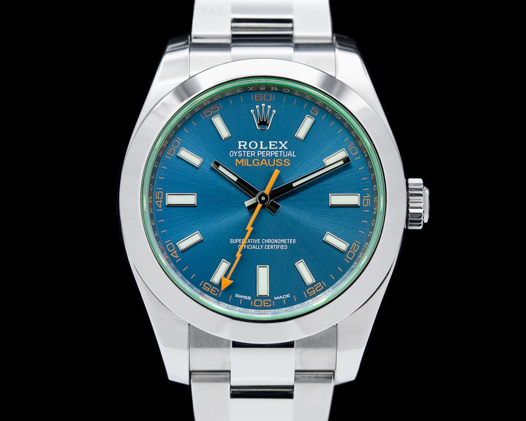 Rolex Milgauss Blue Dial Green Crystal