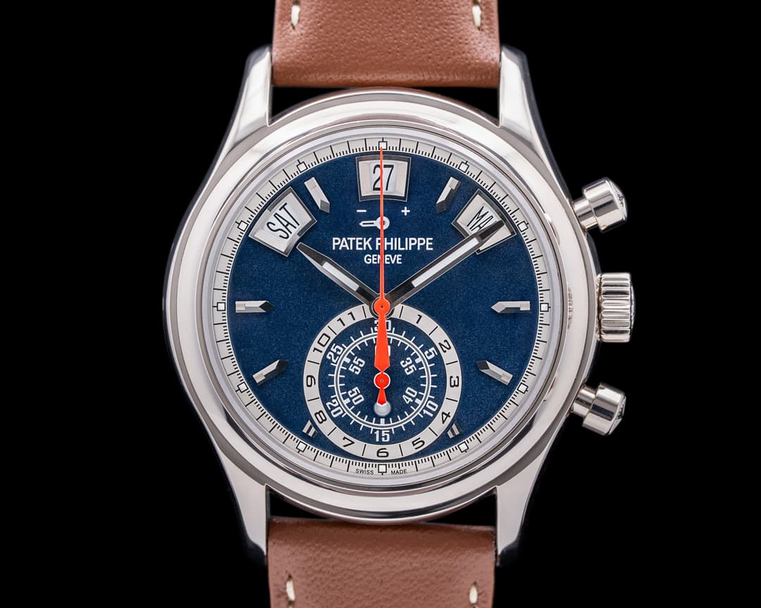 Patek Philippe Annual Calendar 5960/01G Chronograph White Gold Blue Dial