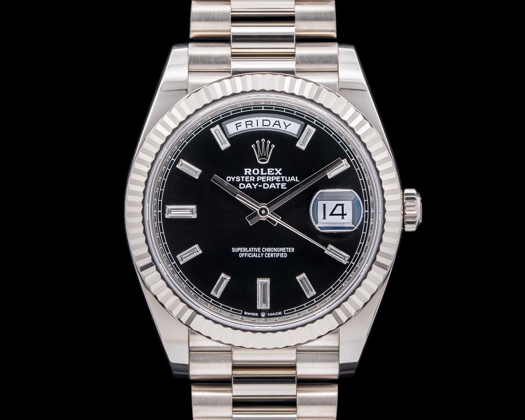 Rolex Day Date 228239 President 18K White Gold Black Baguette Dial 40MM