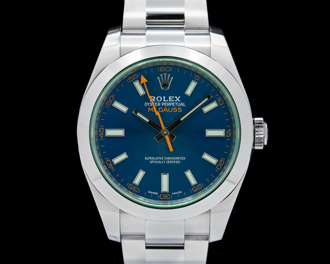 Rolex Milgauss Blue Dial Green Crystal