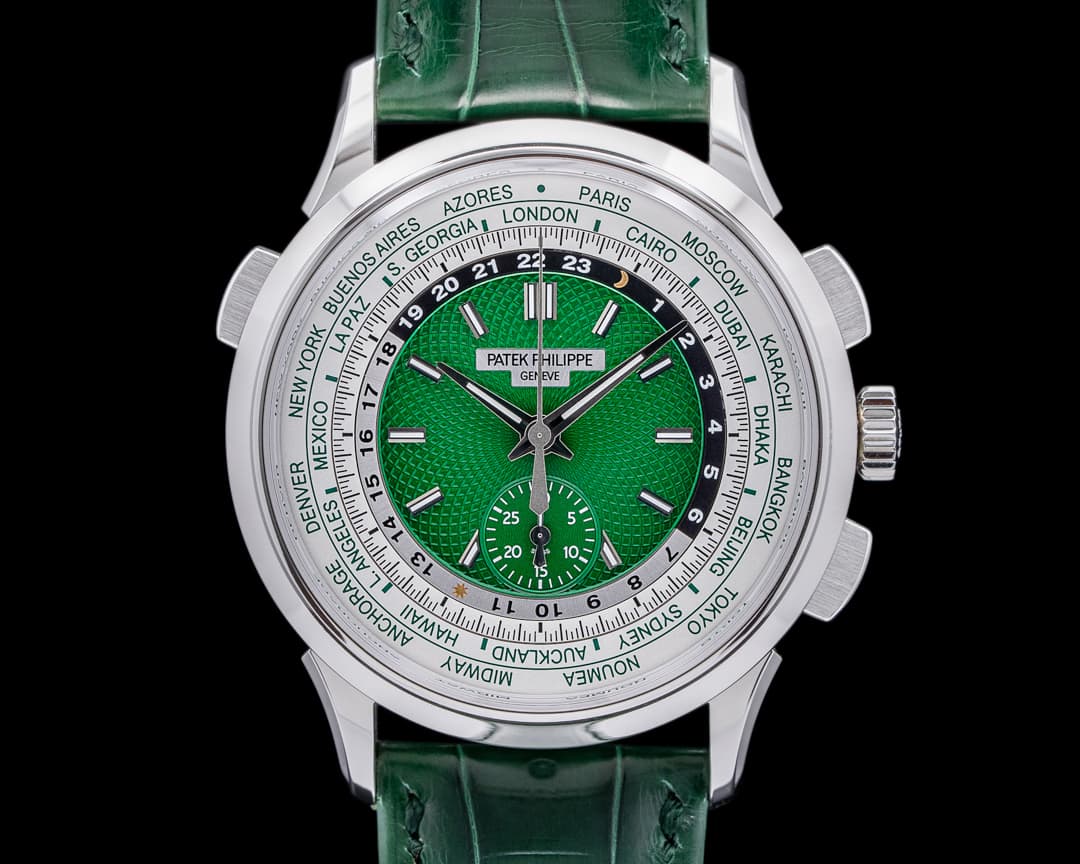 Patek Philippe World Time 5930P Chronograph Platinum Green Dial UNWORN