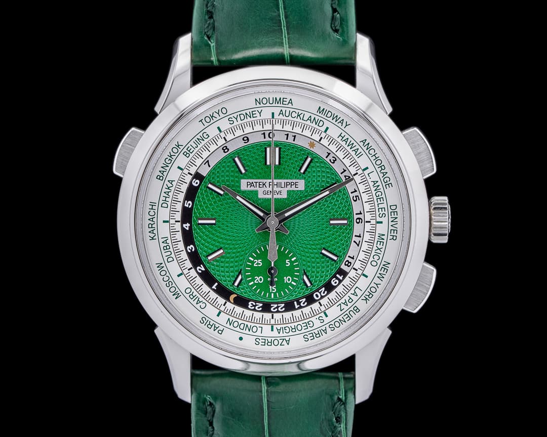 Patek Philippe World Time 5930P Chronograph Platinum Green Dial