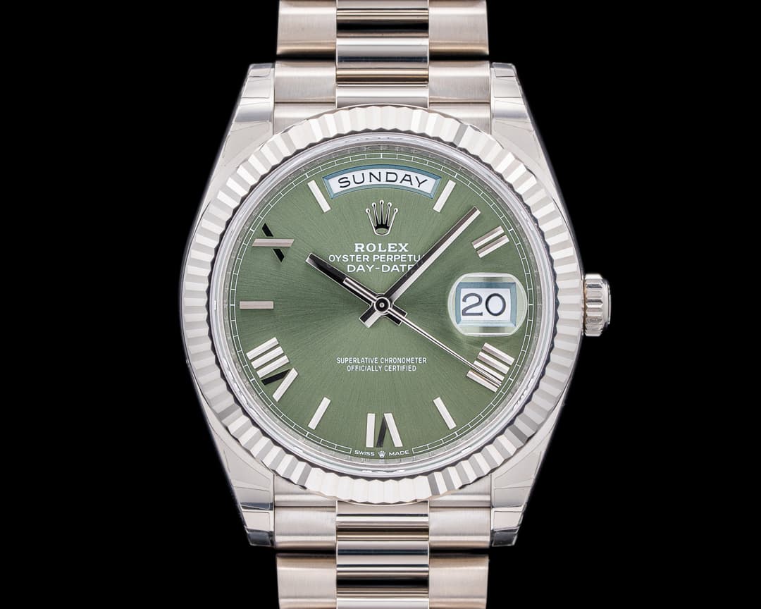 Rolex Day Date 228239 President 18K White Gold Olive Green Dial 40MM