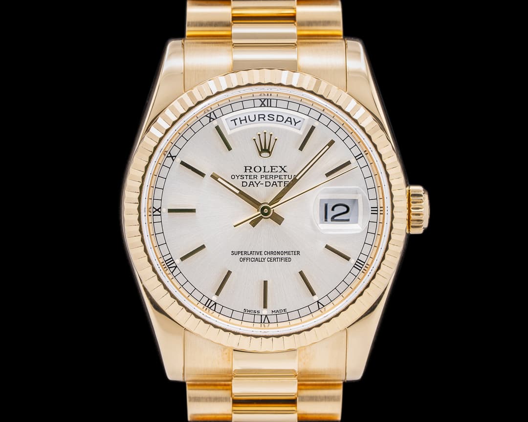 Rolex Day Date President 118238 Silver Dial 18K Yellow Gold